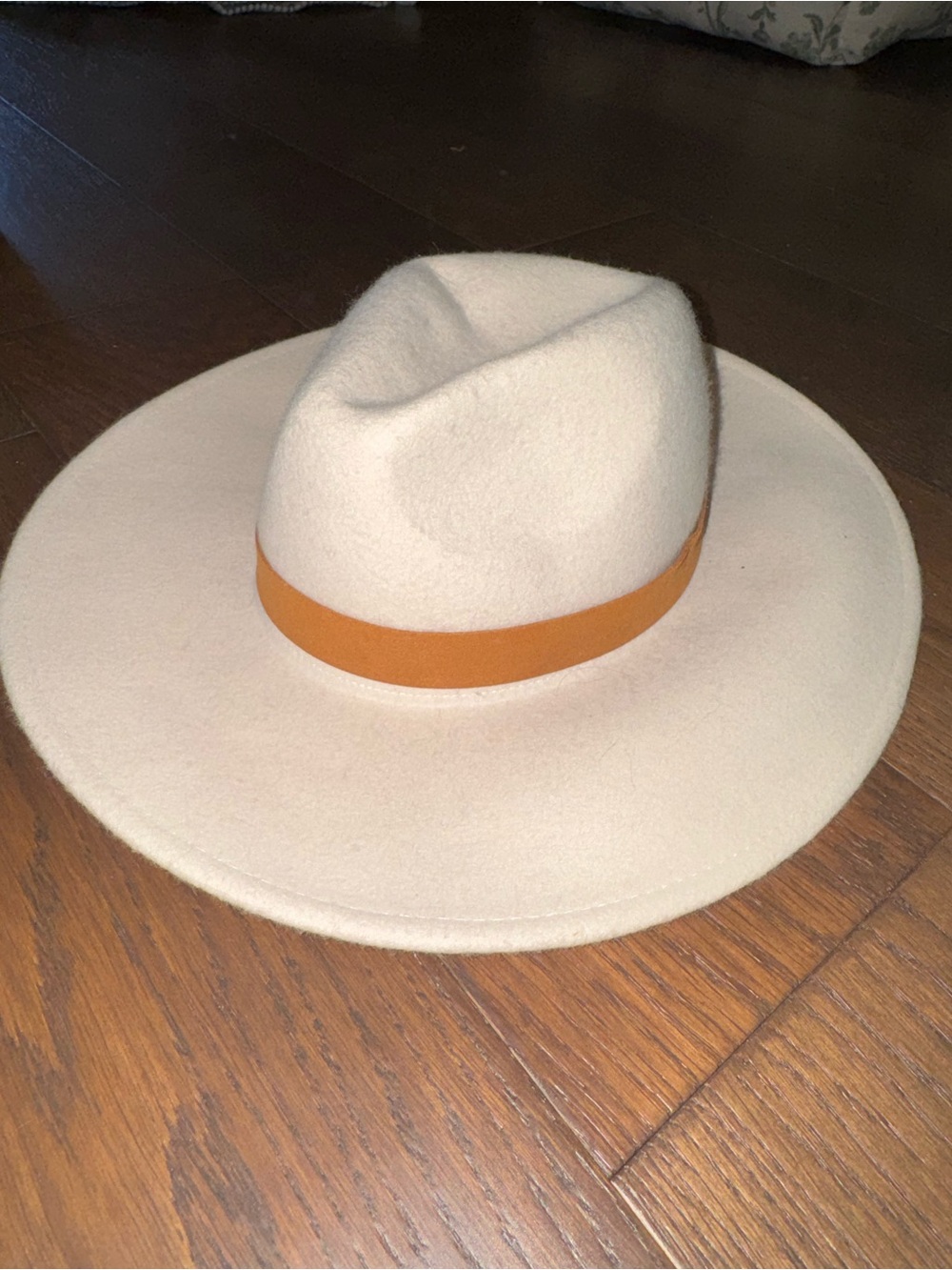 Free People Cream Wide-Brim Hat with Tan Band